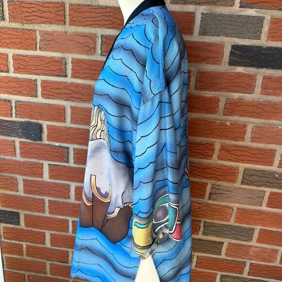 Irene Klar Hand-painted Silk Open Front Silk Kimono - Mythical - One Size - Picture 5 of 5